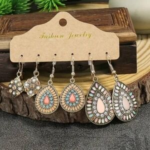 Multi-colored Earrings Set Round Drop-shaped Flower Set Turquoise
